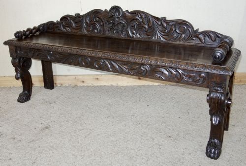 VICTORIAN CARVED DARK OAK BENCH - ADDITIONAL PHOTO 8