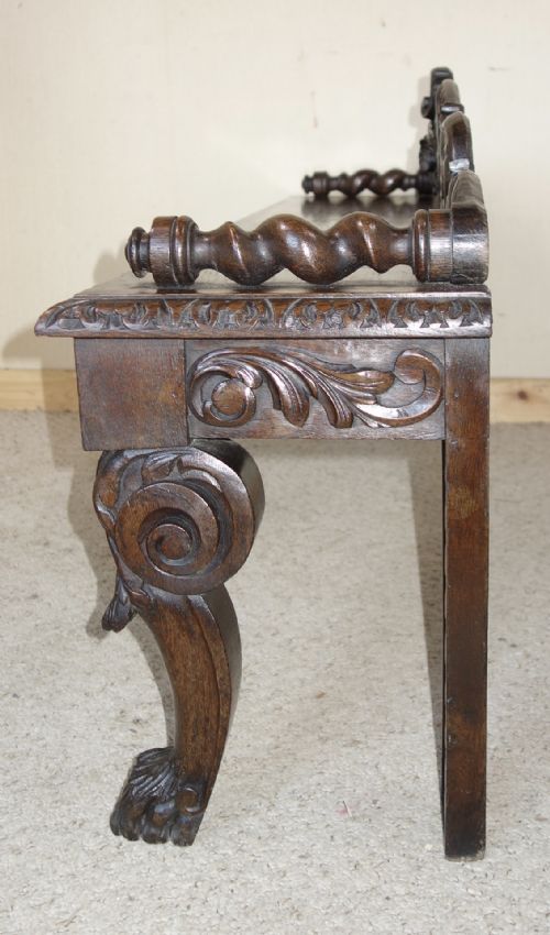 VICTORIAN CARVED DARK OAK BENCH - ADDITIONAL PHOTO 9