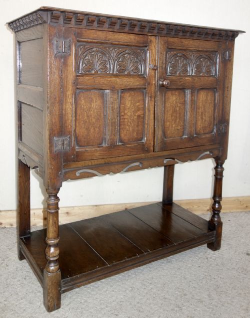 CARVED DISTRESSED IPSWICH OAK CUPBOARD - ADDITIONAL PHOTO 4