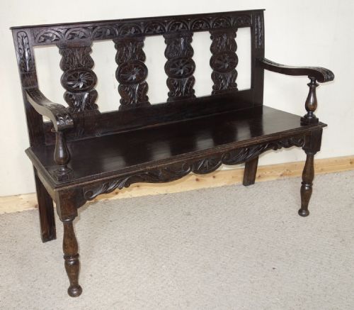 VICTORIAN CARVED DARK OAK HALL SEAT BENCH - ADDITIONAL PHOTO 10