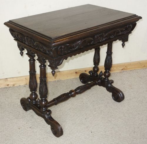 victorian carved dark oak dolphin centre table - CATEGORY: ANTIQUE TABLES - DATED VICTORIAN
