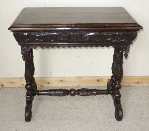 VICTORIAN CARVED DARK OAK DOLPHIN CENTRE TABLE - ADDITIONAL PHOTO 1