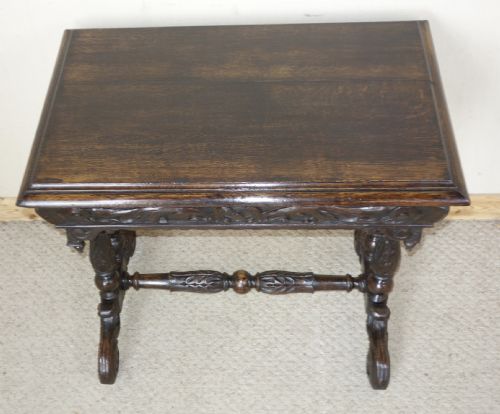 VICTORIAN CARVED DARK OAK DOLPHIN CENTRE TABLE - ADDITIONAL PHOTO 2