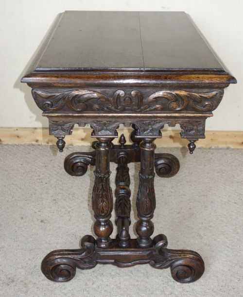 VICTORIAN CARVED DARK OAK DOLPHIN CENTRE TABLE - ADDITIONAL PHOTO 5