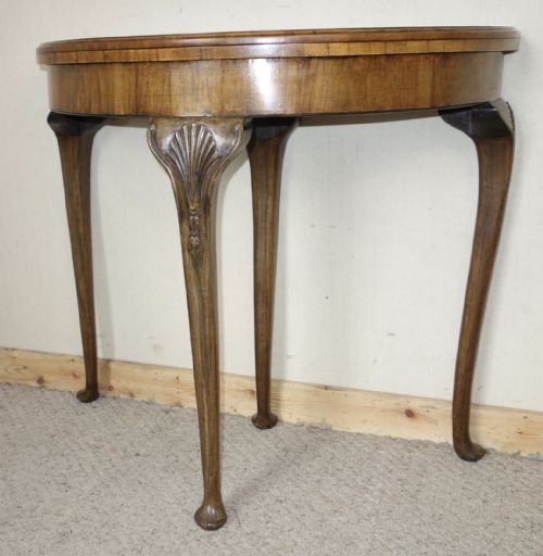 walnut demilune card table - CATEGORY: ANTIQUE TABLES - DATED 1920