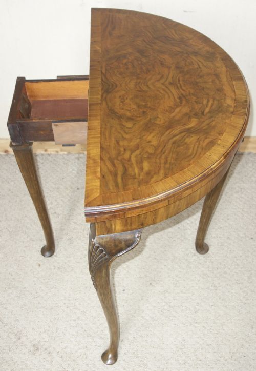 WALNUT DEMILUNE CARD TABLE - ADDITIONAL PHOTO 2
