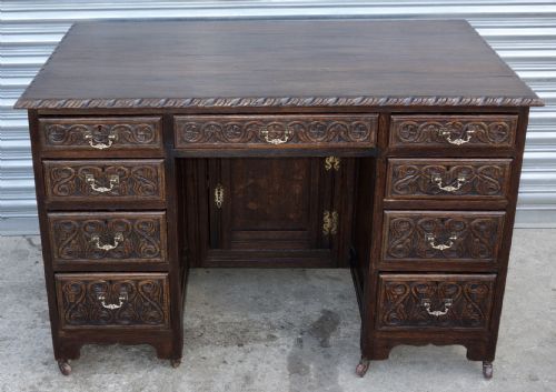 large victorian carved oak desk - CATEGORY: ANTIQUE DESKS - DATED VICTORIAN