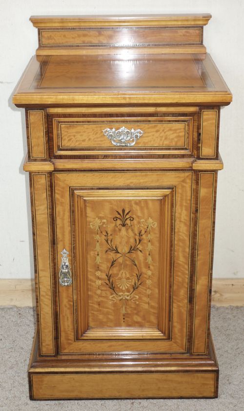 satinwood edwardian marquetry bedside cupboard - CATEGORY: ANTIQUE CUPBOARDS - DATED EDWARDIAN
