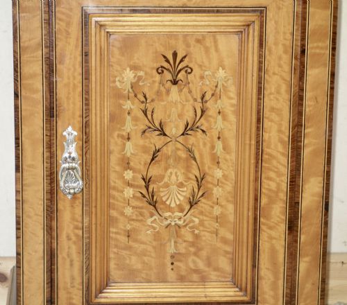 SATINWOOD EDWARDIAN MARQUETRY BEDSIDE CUPBOARD - ADDITIONAL PHOTO 1