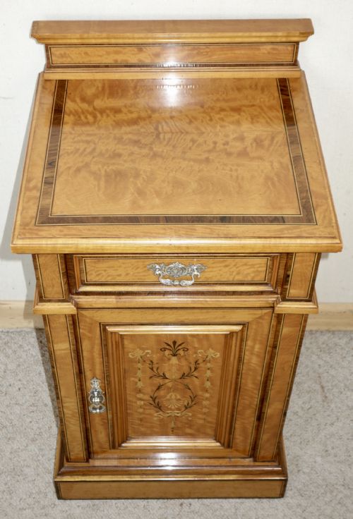 SATINWOOD EDWARDIAN MARQUETRY BEDSIDE CUPBOARD - ADDITIONAL PHOTO 2