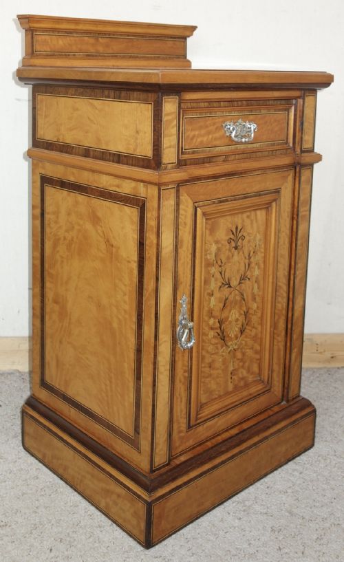 SATINWOOD EDWARDIAN MARQUETRY BEDSIDE CUPBOARD - ADDITIONAL PHOTO 7