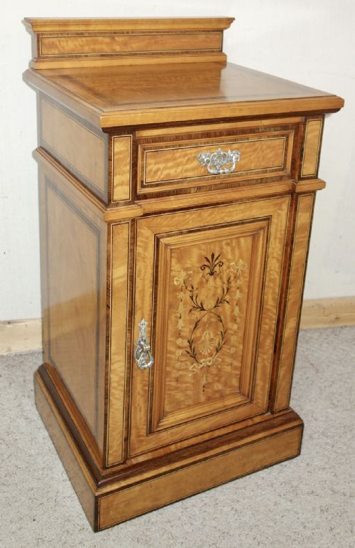 SATINWOOD EDWARDIAN MARQUETRY BEDSIDE CUPBOARD - ADDITIONAL PHOTO 10