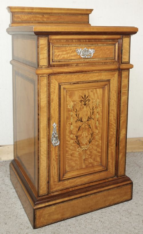 SATINWOOD EDWARDIAN MARQUETRY BEDSIDE CUPBOARD - ADDITIONAL PHOTO 11