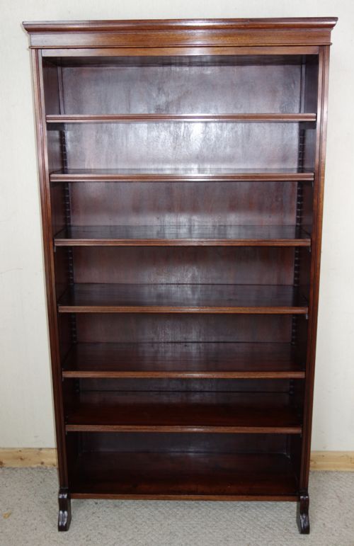 tall open narrow mahogany bookcase - CATEGORY: ANTIQUE BOOKCASES - DATED 1910