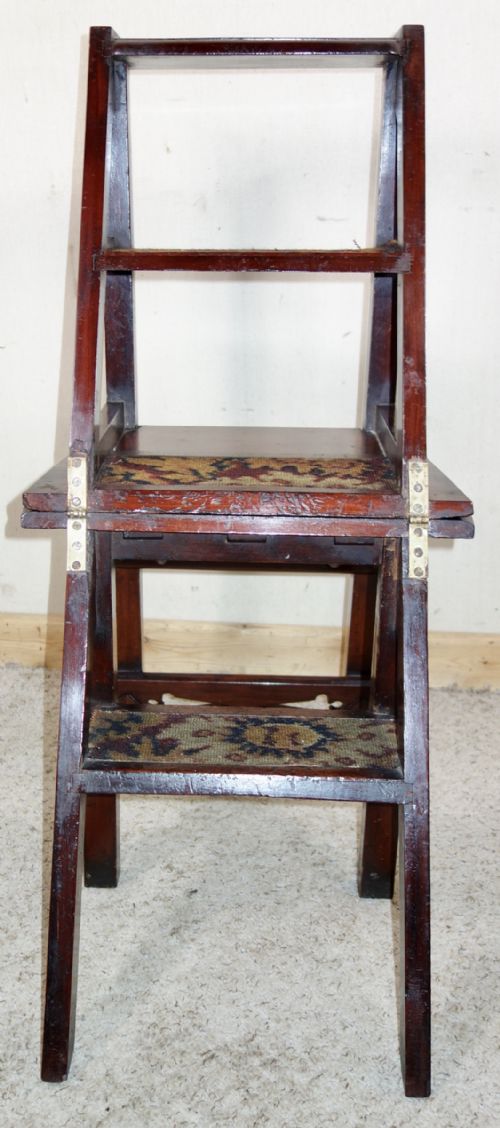 METAMORPHIC VICTORIAN MAHOGANY LIBRARY CHAIR STEPS - ADDITIONAL PHOTO 3
