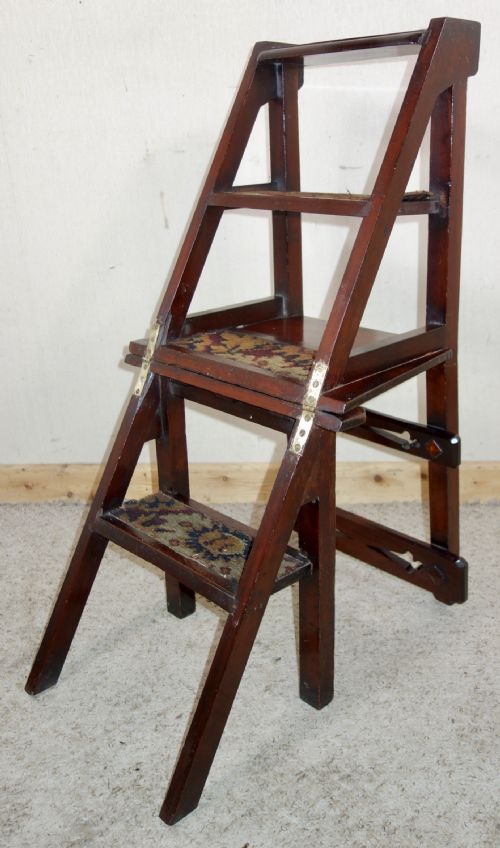 METAMORPHIC VICTORIAN MAHOGANY LIBRARY CHAIR STEPS - ADDITIONAL PHOTO 6