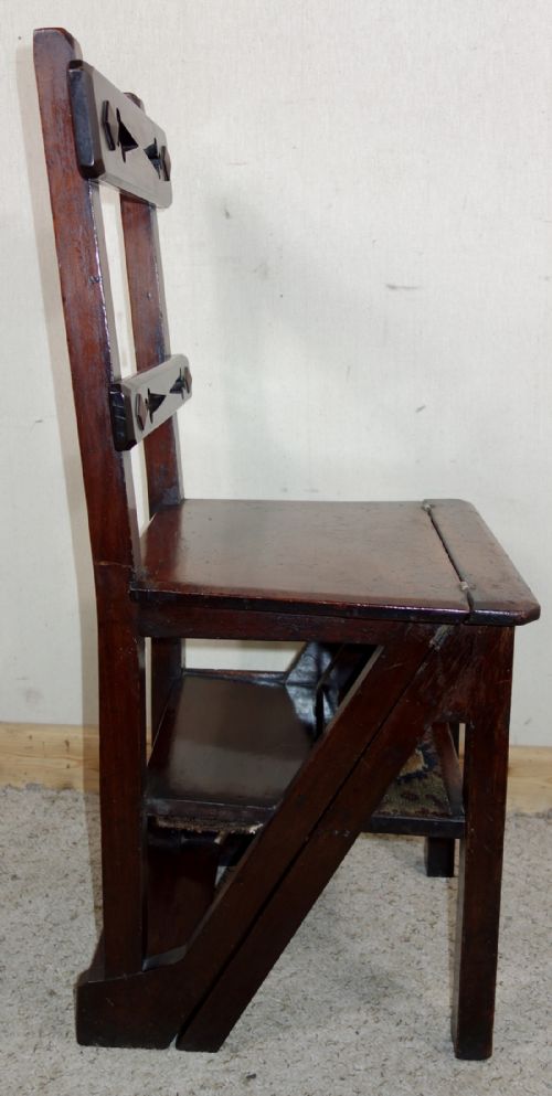 METAMORPHIC VICTORIAN MAHOGANY LIBRARY CHAIR STEPS - ADDITIONAL PHOTO 8