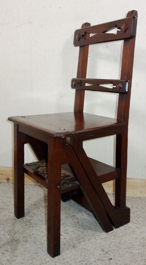 METAMORPHIC VICTORIAN MAHOGANY LIBRARY CHAIR STEPS - ADDITIONAL PHOTO 9