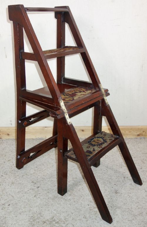 METAMORPHIC VICTORIAN MAHOGANY LIBRARY CHAIR STEPS - ADDITIONAL PHOTO 11