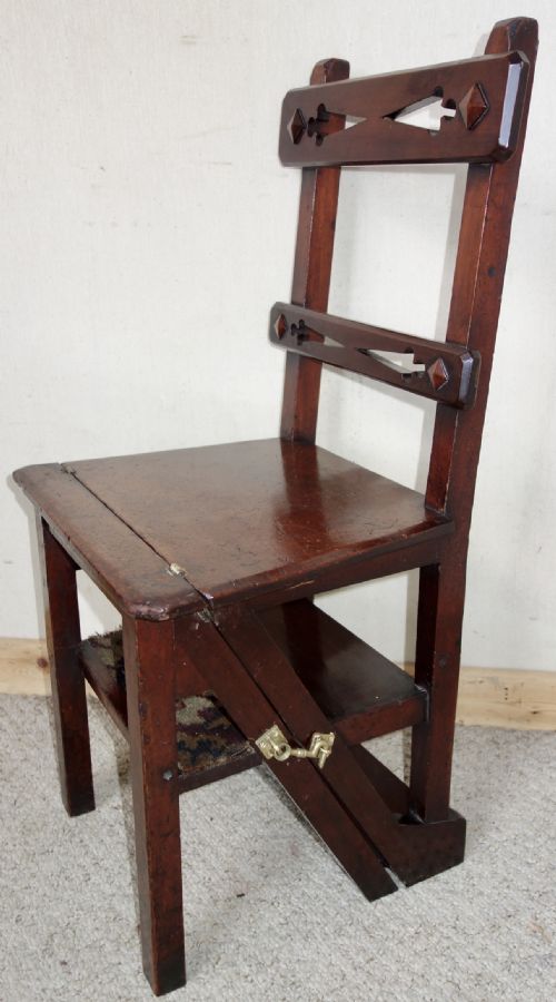 METAMORPHIC VICTORIAN MAHOGANY LIBRARY CHAIR STEPS - ADDITIONAL PHOTO 12