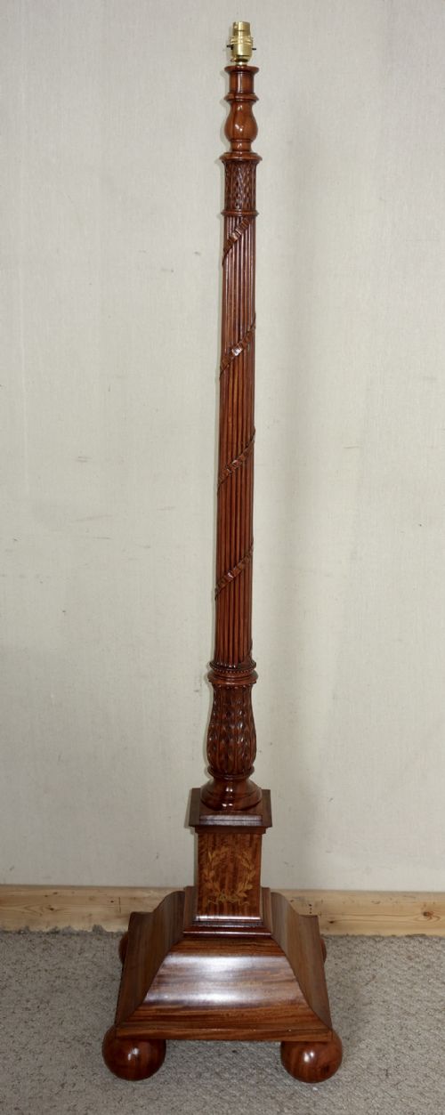edwardian satinwood inlay lamp standard - CATEGORY: ANTIQUE LIGHTING - DATED EDWARDIAN