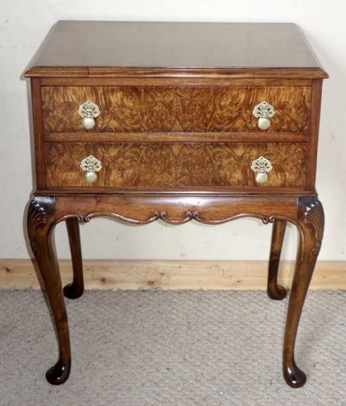 two drawer walnut side table - CATEGORY: ANTIQUE CABINETS - DATED 1920