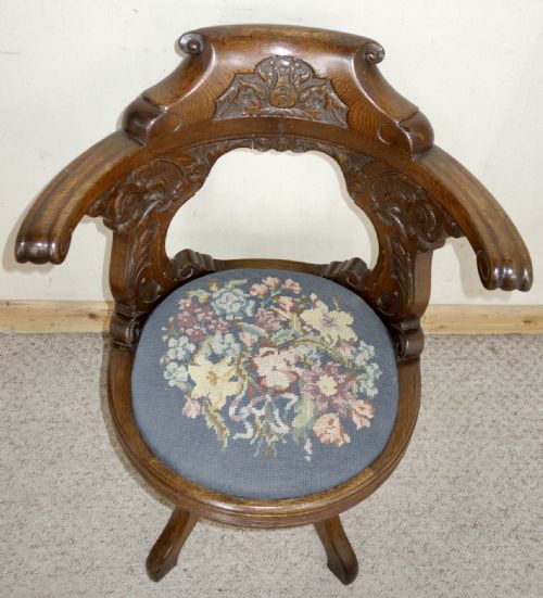 EDWARDIAN OAK SWIVEL DESK CHAIR - ADDITIONAL PHOTO 1