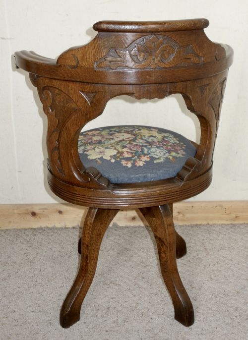 EDWARDIAN OAK SWIVEL DESK CHAIR - ADDITIONAL PHOTO 3