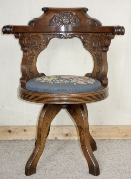 EDWARDIAN OAK SWIVEL DESK CHAIR - ADDITIONAL PHOTO 4