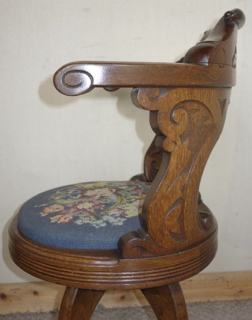 EDWARDIAN OAK SWIVEL DESK CHAIR - ADDITIONAL PHOTO 5