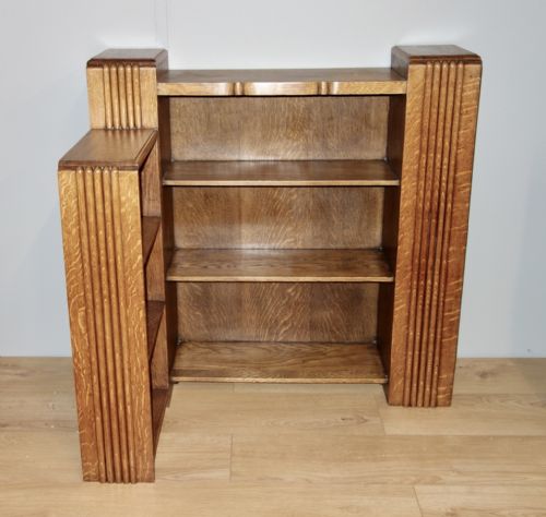 multisided oak art deco open bookcase - CATEGORY: ANTIQUE BOOKCASES - DATED 1930