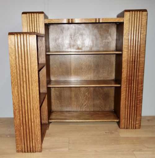 MULTISIDED OAK ART DECO OPEN BOOKCASE - ADDITIONAL PHOTO 2