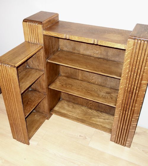 MULTISIDED OAK ART DECO OPEN BOOKCASE - ADDITIONAL PHOTO 6