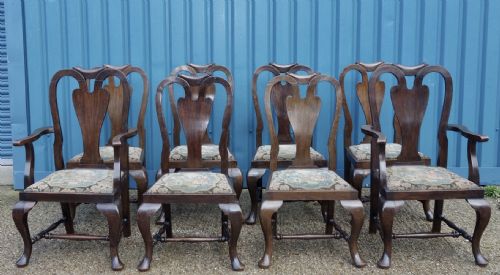 set of eight heavy oak dining chairs - CATEGORY: ANTIQUE CHAIRS - DATED 1920