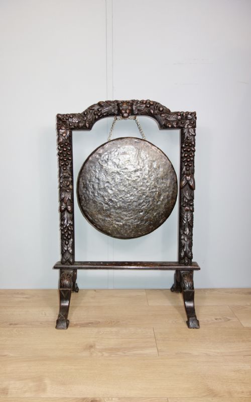 CARVED OAK VICTORIAN GONG - ADDITIONAL PHOTO 1