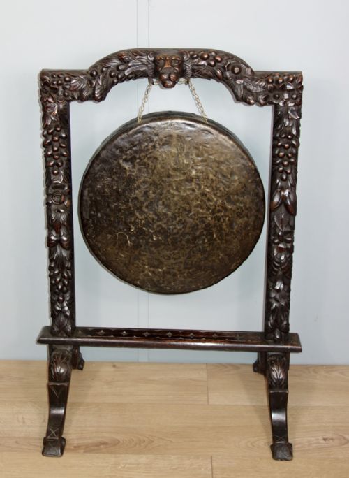 CARVED OAK VICTORIAN GONG - ADDITIONAL PHOTO 3