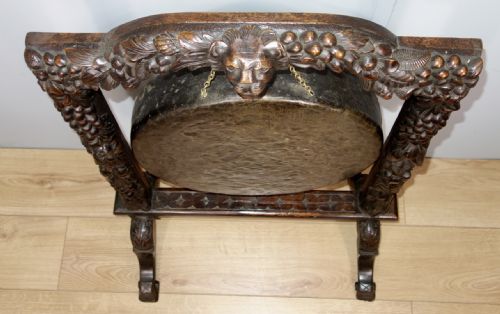 CARVED OAK VICTORIAN GONG - ADDITIONAL PHOTO 4