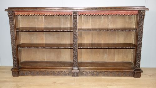 carved oak victorian open bookcase - CATEGORY: ANTIQUE BOOKCASES - DATED VICTORIAN