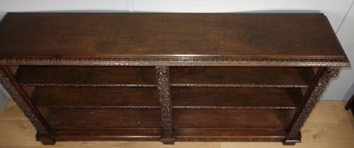 CARVED OAK VICTORIAN OPEN BOOKCASE - ADDITIONAL PHOTO 1