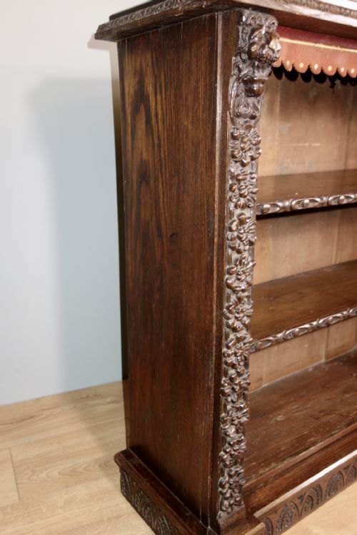 CARVED OAK VICTORIAN OPEN BOOKCASE - ADDITIONAL PHOTO 2