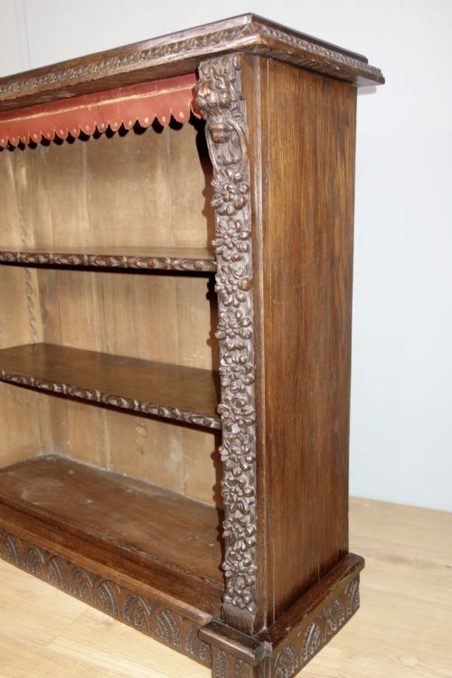 CARVED OAK VICTORIAN OPEN BOOKCASE - ADDITIONAL PHOTO 3