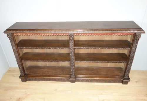 CARVED OAK VICTORIAN OPEN BOOKCASE - ADDITIONAL PHOTO 5
