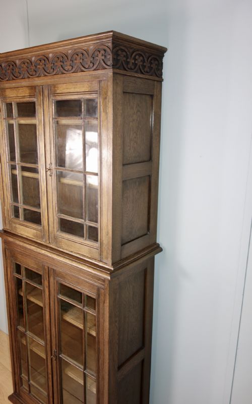 SLIM NARROW OAK GLAZED BOOKCASE - ADDITIONAL PHOTO 2