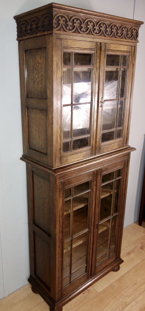 SLIM NARROW OAK GLAZED BOOKCASE - ADDITIONAL PHOTO 4