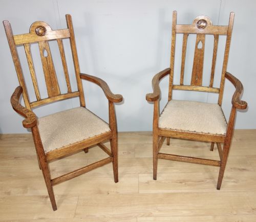 pair of oak arts crafts chairs - CATEGORY: ANTIQUE CHAIRS - DATED 1910