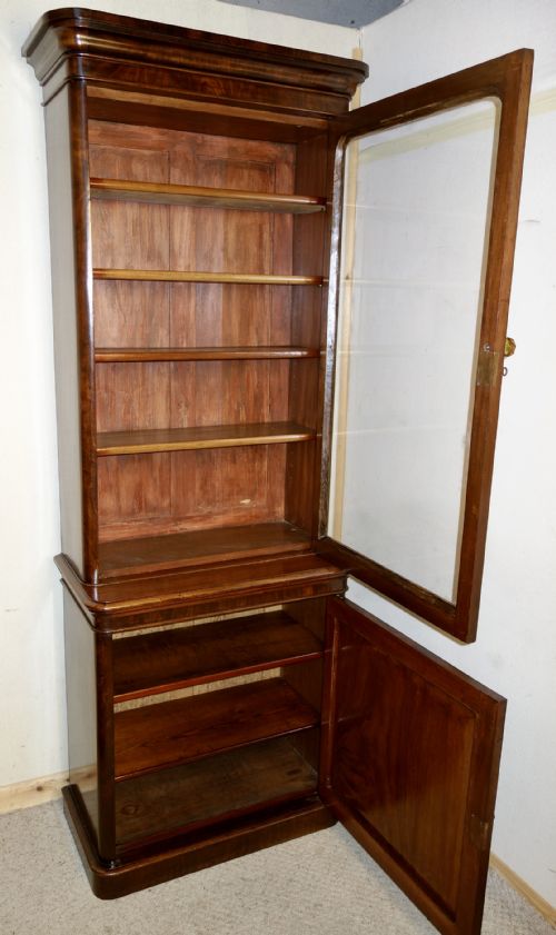 TALL NARROW VICTORIAN MAHOGANY BOOKCASE - ADDITIONAL PHOTO 1