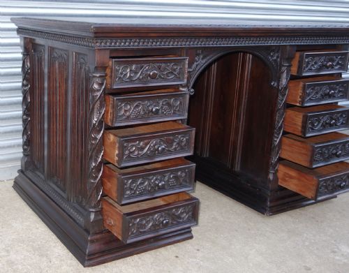 CARVED OAK VICTORIAN GOTHIC WRITING DESK - ADDITIONAL PHOTO 4