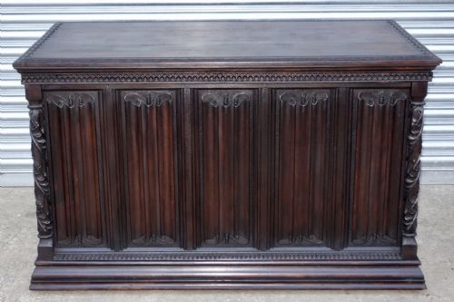 CARVED OAK VICTORIAN GOTHIC WRITING DESK - ADDITIONAL PHOTO 7