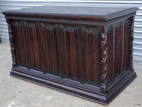 CARVED OAK VICTORIAN GOTHIC WRITING DESK - ADDITIONAL PHOTO 8
