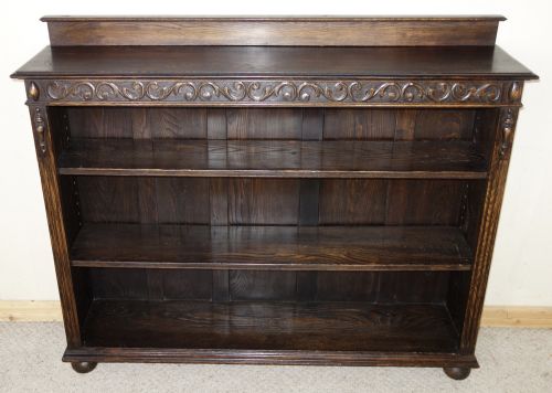carved oak open bookcase - CATEGORY: ANTIQUE BOOKCASES - DATED 1920